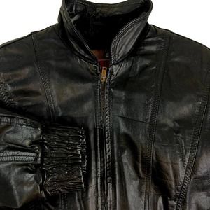 Vintage Cooper‎ Leather Jacket Round Collar Zip Lined Bomber C-010 Black 42